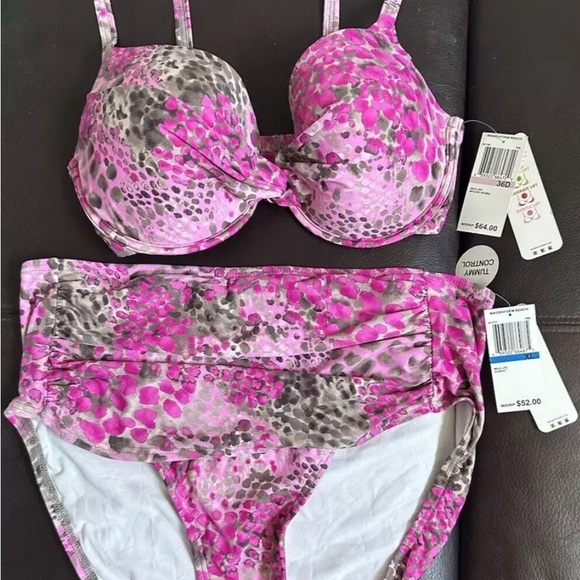 NWT Maidenform Bra Top 36D Top / Matching XL Tummy Control Bottom Pink & Gray - Picture 6 of 6